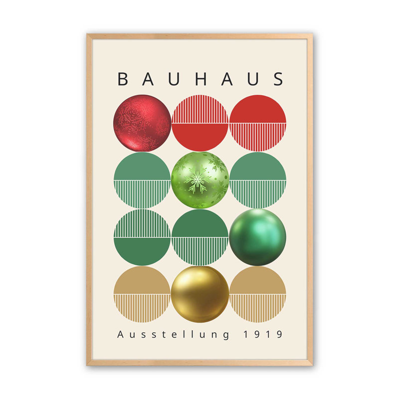 Affiche de décoration de Noël Bauhaus, Érable brut encadré, H 15 po x l 12 po