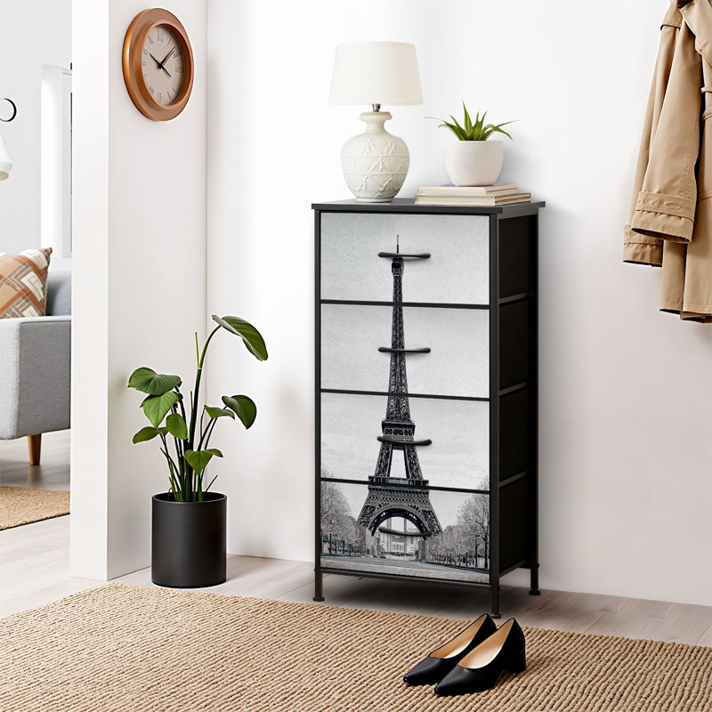 4 Drawer Dresser for Bedroom, Narrow Chest of Drawers, Wooden Top and Study Iron Frame 18"x37.5"-(WxH)