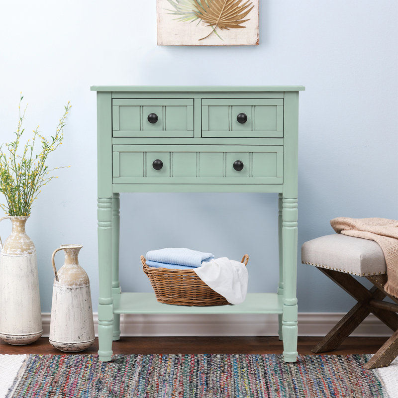 Console en bois de pin avec boutons ronds, Bleu antique