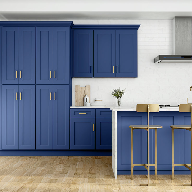 Armoire de cuisine en bois massif prête à assembler, H 36 po x l 33 po x P 12 po, Shaker bleu