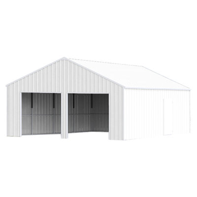 25Ft 33Ft Double Garage Steel Barn Shed For All - Weather Storage 14 Gauge Square Tube Frame, Two 102" Frame Doors And One Side Entrance Door, Construction, 825 Sq.Ft Interior Space, 136.89 In