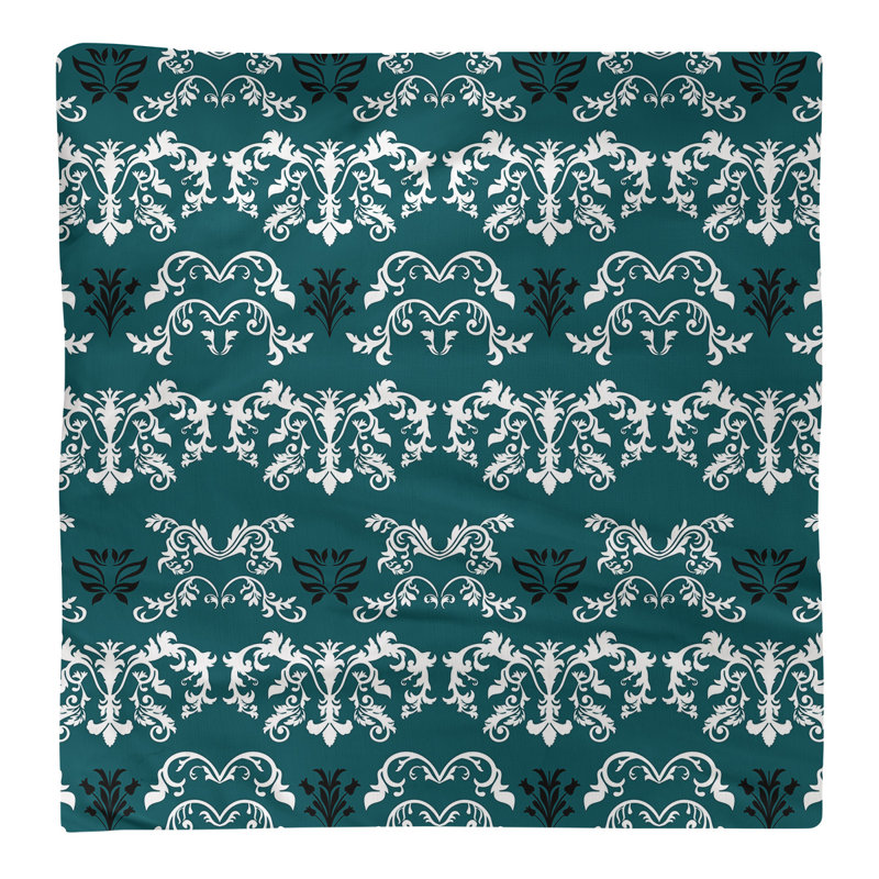 Damask Square Napkin, 22" W x 22" L, White/Midnight Green/Black, Cotton