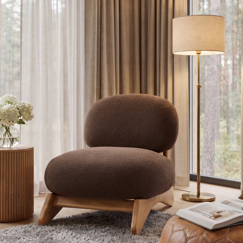 Chaise d'appoint rembourrée avec structure en bois massif Wren, Brown Cushion/Natural Frame