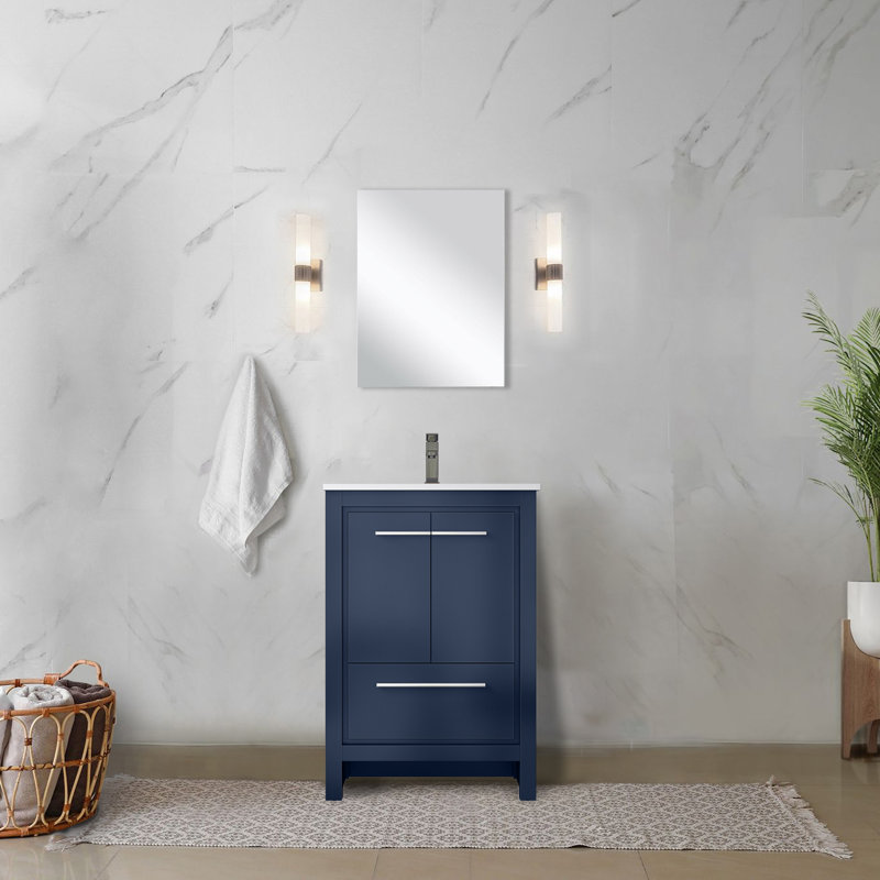 Lafarre 24 in W x 20 in D Single Bath Vanity Gun Metal Faucet Set, Navy Blue, White Quartz