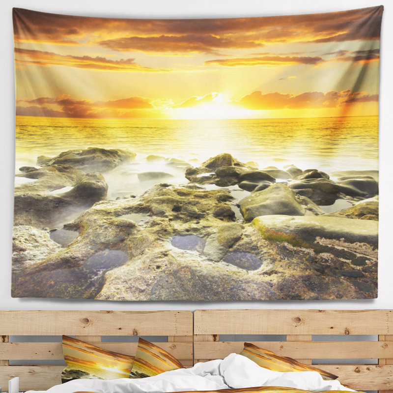 Tapisserie de plage bord de mer orange, H 32 po x l 39 po