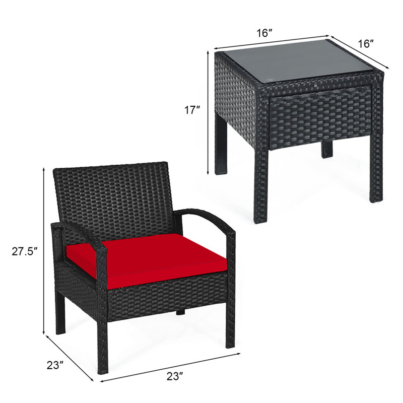 Pendrick 2 - Person Patio Conversation Set with Cushions, Red