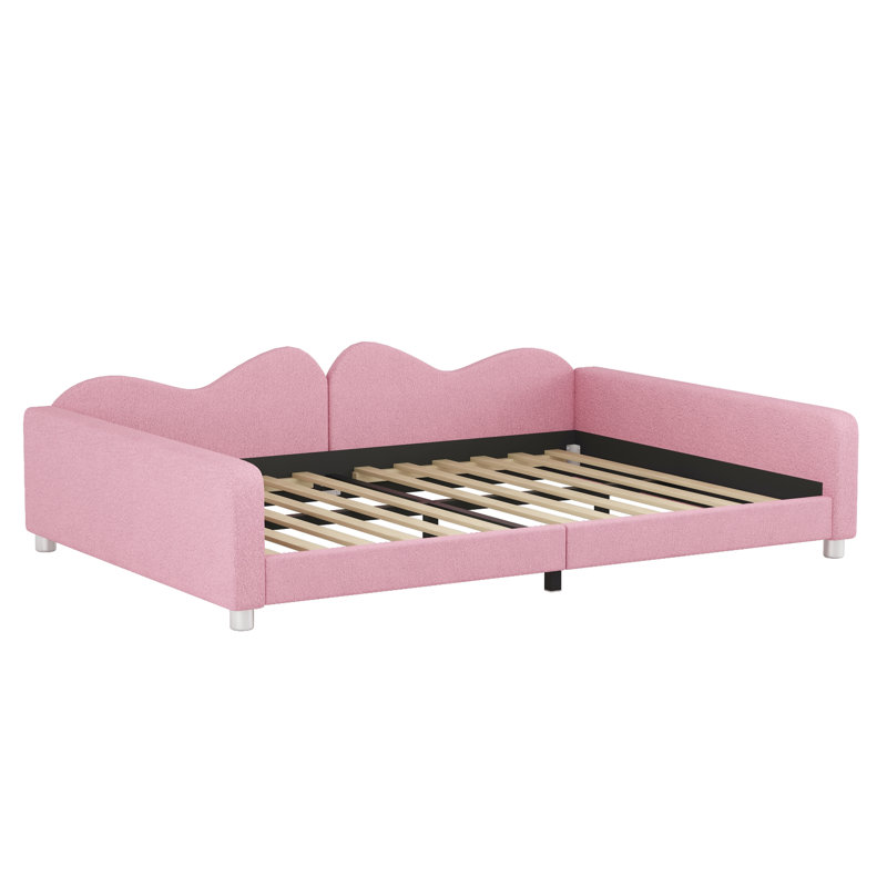  Lit de jour rembourré en sherpa rose pleine grandeur, canapé-lit à dossier en forme de nuage, aucun sommier nécessaire, pour chambre à coucher ou chambre d'amis