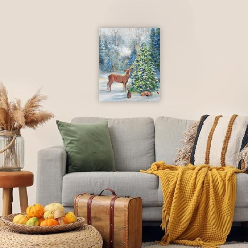 Hiver, animaux de la forêt et thème des arbres, art mural non encadré, 24 x 32