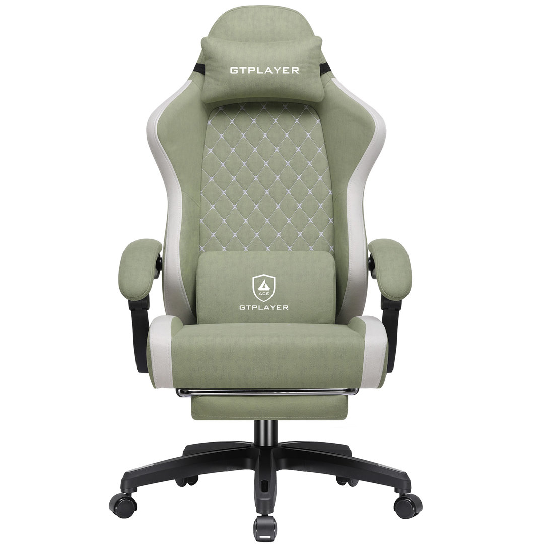 Fabric Gaming Chair With Footrest, Ergonomic Computer Desk Chair With Pocket Spring Cushion Home Office High Back Support Lumbar Support Heavy Duty W