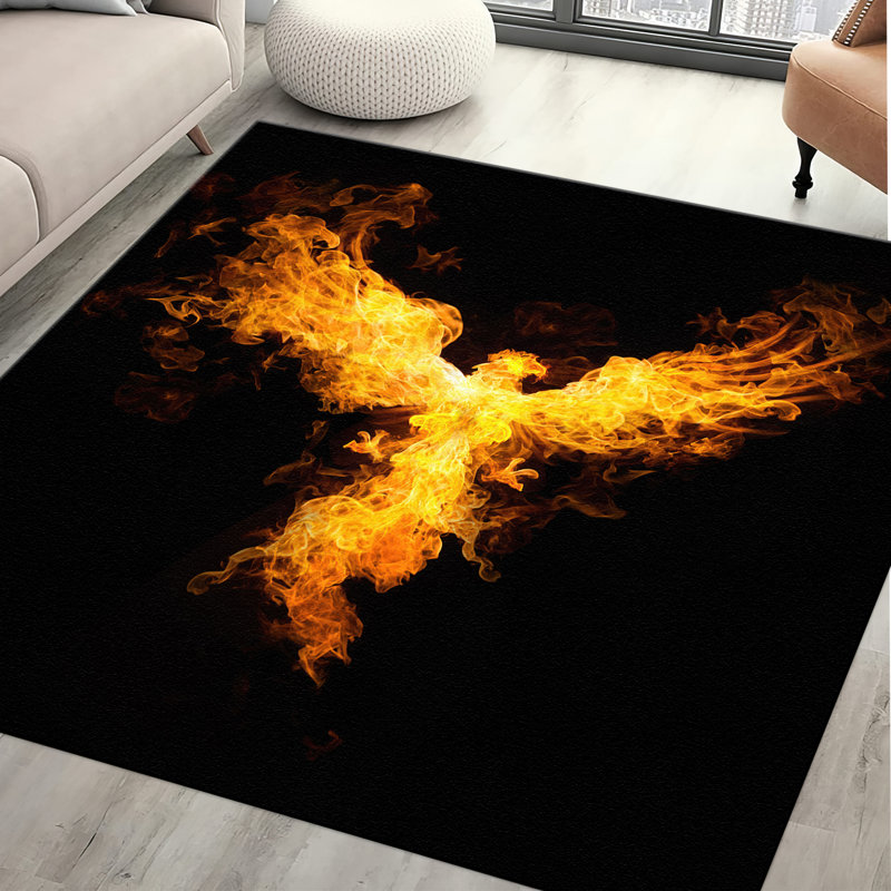 Soft Non-Woven Printed Bohemian Floral Rug in Vivid Red and Blue Hues for Enhancing Living Room Decor, Square 5'11"