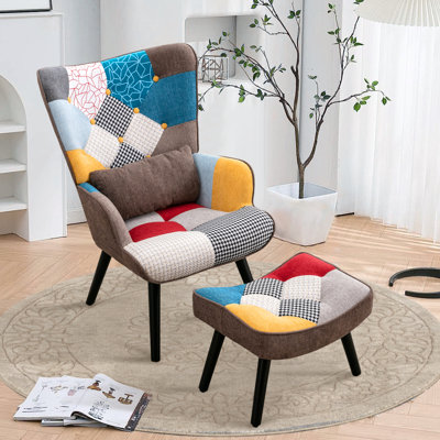 Kohlson Tufted Quilted  Wingback Chair and Ottoman