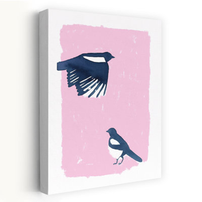 Pink Sky Magpies Elegant Minimalist Bird Nature Wildlife Wall Art Print