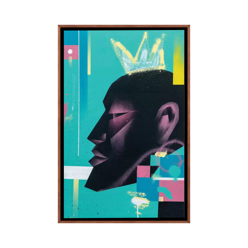 «King» par VCalvento - impression d'art graphique, Toile avec cadre en bois brun classique, H 48 po x l 32 po x P 1,5 po