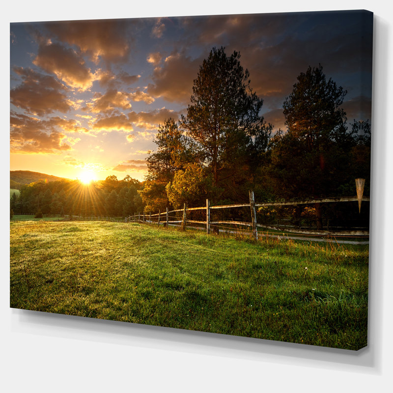 Fenced Ranch at Sunrise' Photographic Print, 40" H x 60" W, No Frame, Wrapped Canvas
