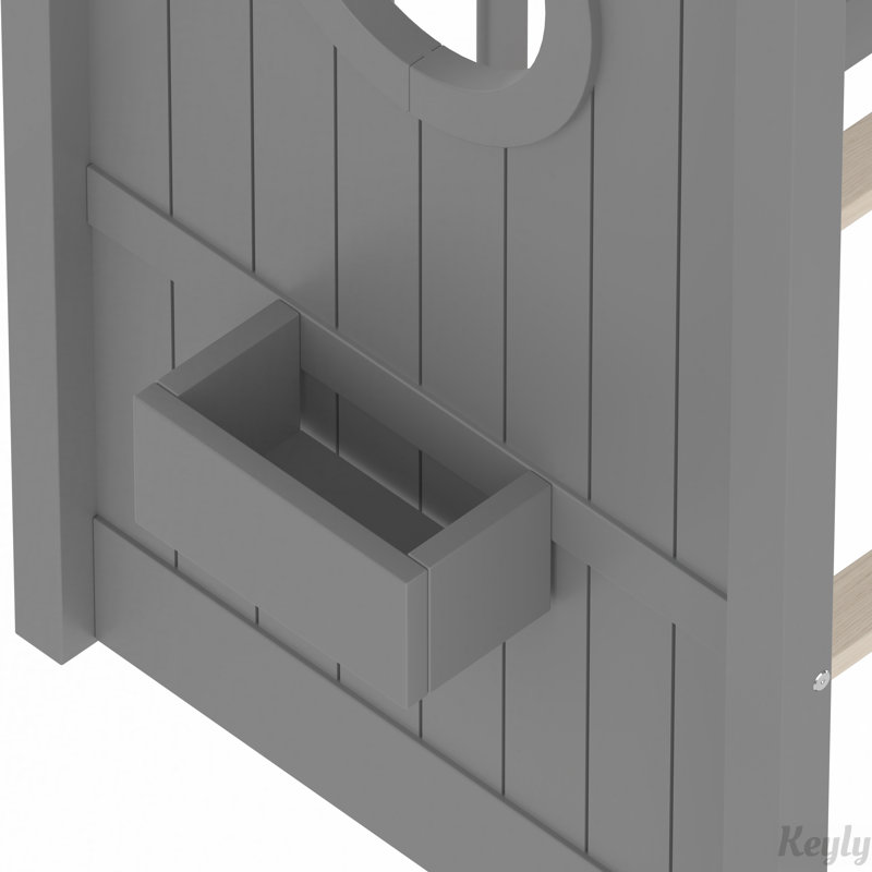 Lit sur pied avec tablette de rangement, gris, Double