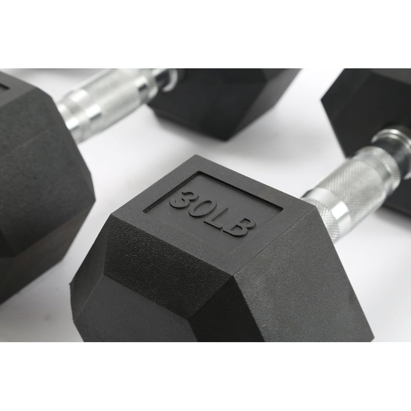 Ensemble d'haltères hexagonaux robustes - Poids libres enduits de caoutchouc avec poignées antidérapantes, conception anti-roulis, durable et sans odeur - Poids de la main de musculation pour la gymnastique à domicile, exercice unisexe - Ensemble de 110 lb (25 lb x 2, 30 lb x 2)