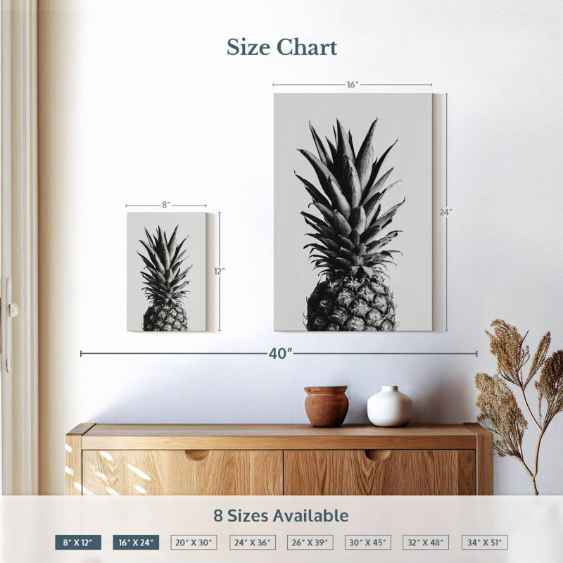 Yarlin Pineapple Black And White I, 12" H x 8" W