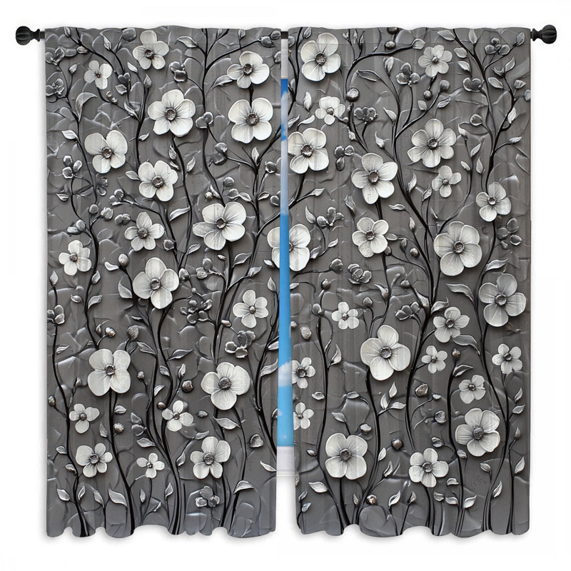 Rideaux de fenêtre blancs à motif floral en relief - 2 panneaux, 20 po x 60 po - 2 panneaux, Transparent