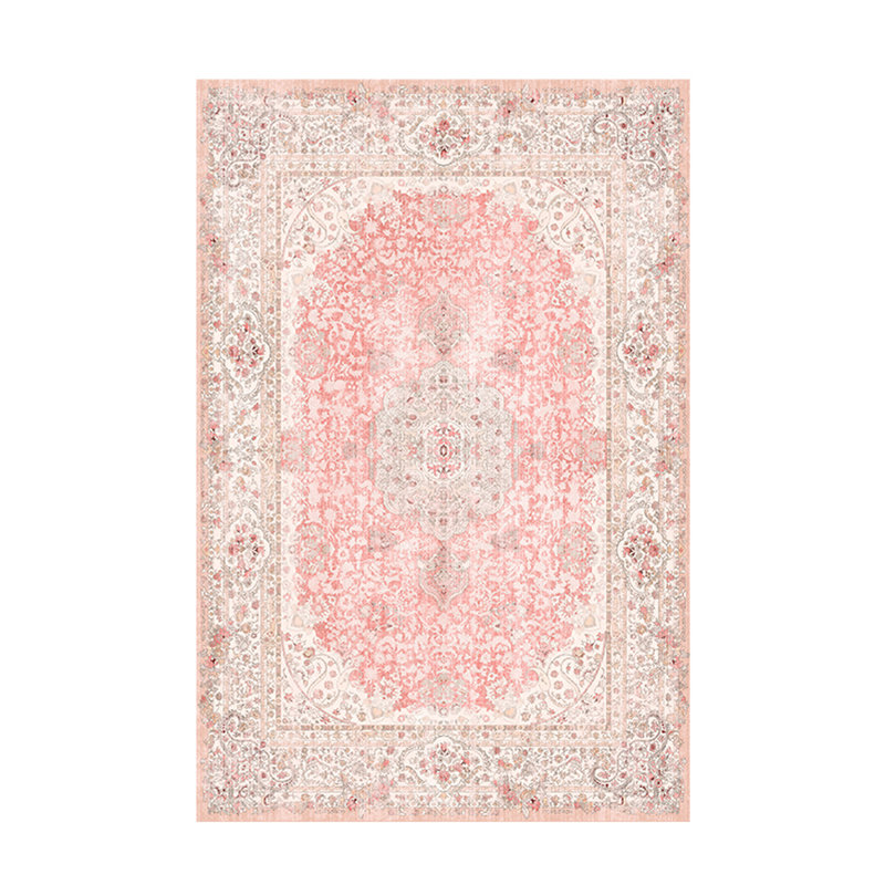 Pink Vintage Rug Machine-Washable Rug Soft Floral Rug, Rectangle 8' x 10'