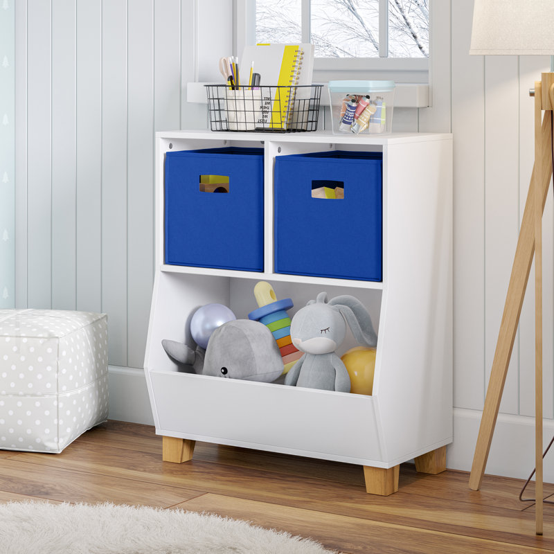 Organisateur de rangement pour jouets 24 pouces avec 2 casiers et 2 compartiments de rangement RiverRidge Kids Catch-All - blanc avec 2 bacs en tissu