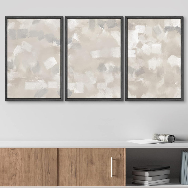 Abstrait art discret, blocs de couleur beige et gris, décor de chambre neutre, impression sur toile encadrée, 3 pièces, Noir