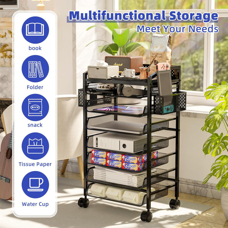 8 Tier Small Rolling File Cart