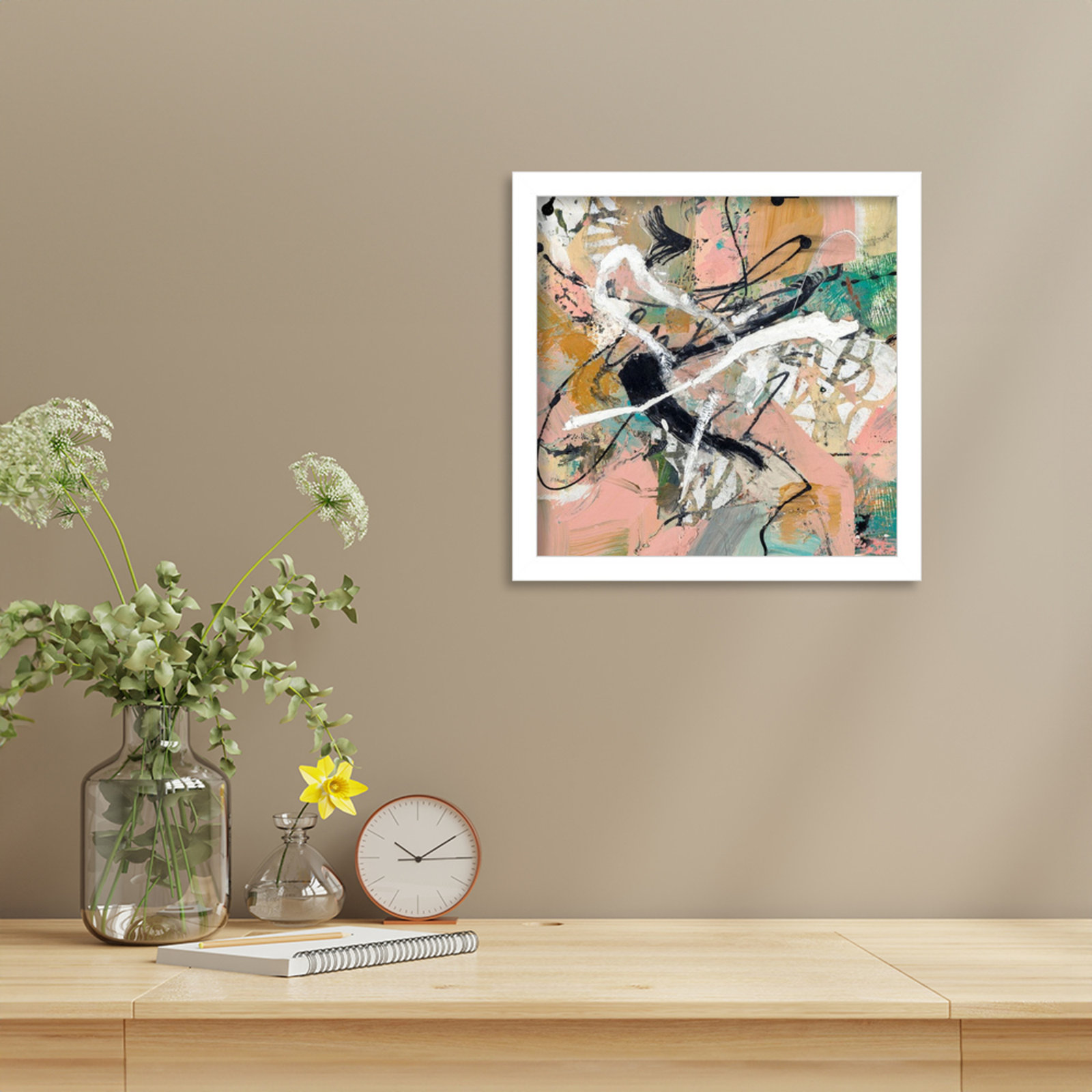 Fluid by Sutter Wood Framed Wall Art Print, 13" H x 13" W, White