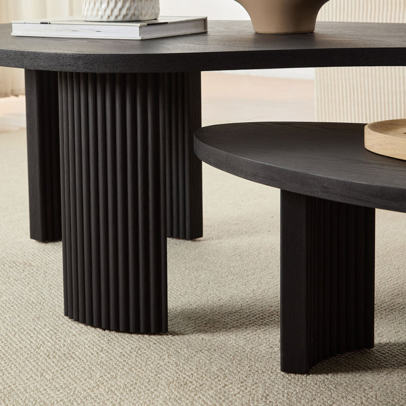 Ensemble de 2 tables basses modernes de forme irrégulière pour le salon, tables basses gigognes faciles à assembler, tables d'appoint de bout pour le bureau du salon, couleur noire