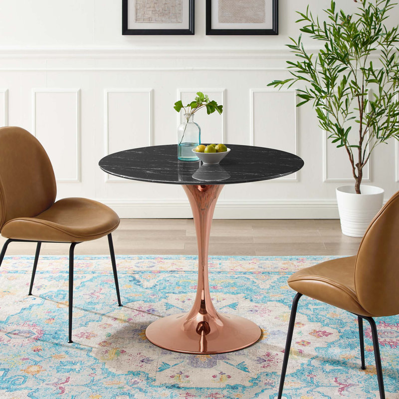 Lippa 47" Artificial Marble Dining Table In Rose Black, Standard Table (28.5” Height), Rose, 35.5" L x 35.5" W