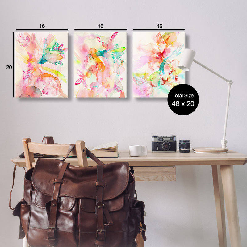 Ensemble de 3 toiles abstraites "Florals & Paint Drip", design par Gemma Bardot, H 20 po x l 16 po