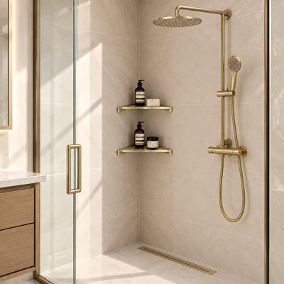 Lot de 2 étagères de coin de douche en acier inoxydable, 33,5 cm (13,2 po), organisateur de salle de bain mural pour angles à 90°