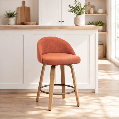 Louise Wood Velvet Swivel Bar Stools