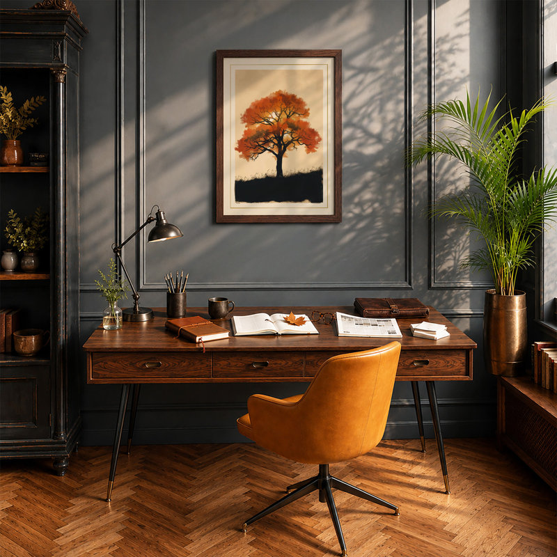 Autumn Tree Boho - Framed Print, A3 - 42.0 x 29.7 cm, Walnut