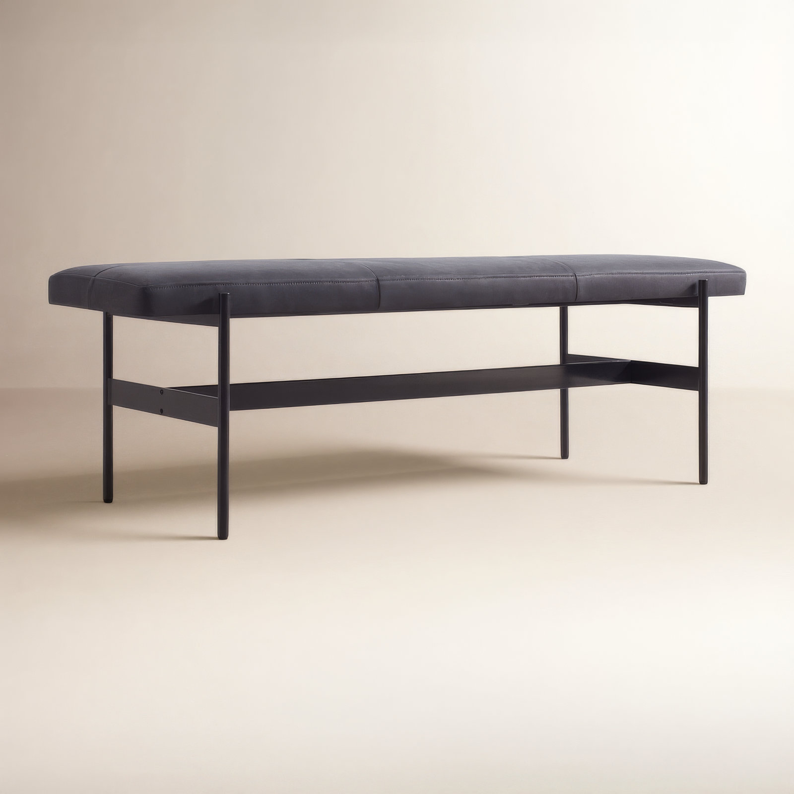 Daybench Genuine Leather Bench, Ink Genuine Leather, Oblivion, 17" H x 55" W x 14" D
