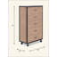 Commode patinée avec 5 tiroirs et roulettes industrielles, parfaite pour les solutions de rangement modernes.