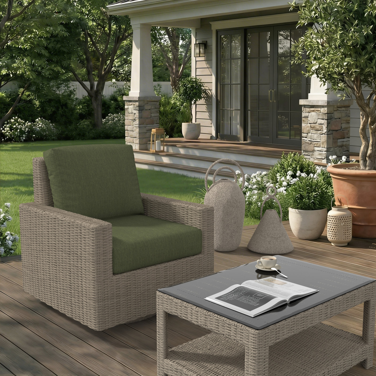 Hayes Sunbrella® Swivel Patio Lounge Chair, Solid Color, Sunbrella Canvas Fern