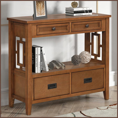 36'' Farmhouse Pine Wood Console Table Entry Sofa Table With 4 Drawers & 1 Storage Shelf For Entryway Living Room Bedroom Hallway Kitchen