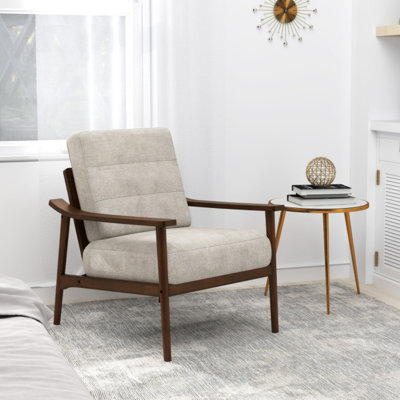 Chaise d'appoint moderne avec accoudoirs et pieds en bois d'hévéa pour le salon