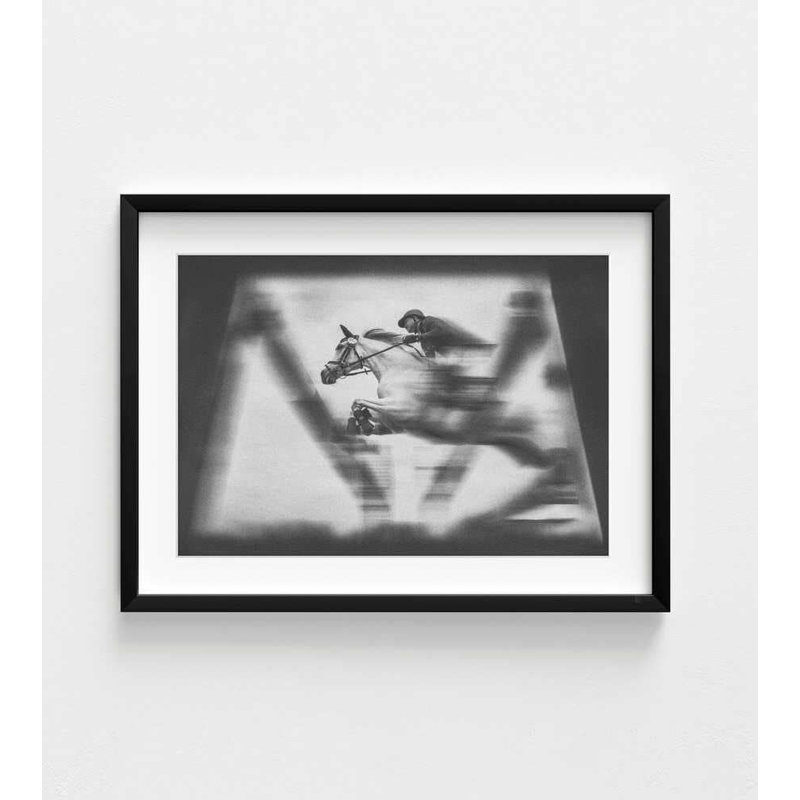 «Black and White Horse Jump», art encadré prêt à être accroché, 8" H x 10" W, Framed Print with Mat, Black