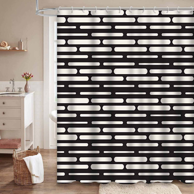 Rideau de douche imperméable à l'eau avec motif abstrait et contemporain noir avec 12 crochets, L 72 po x l 84 po