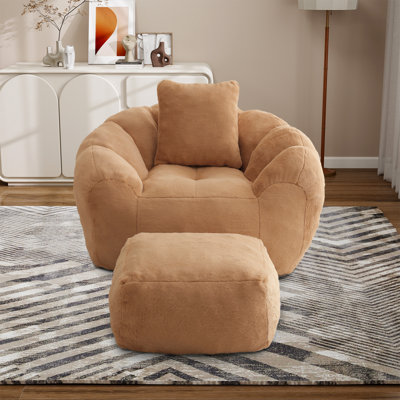 Modern Bean Bag Chairs,Upholstered Lazy Sofa Reading Chair With Ottoman by Trule