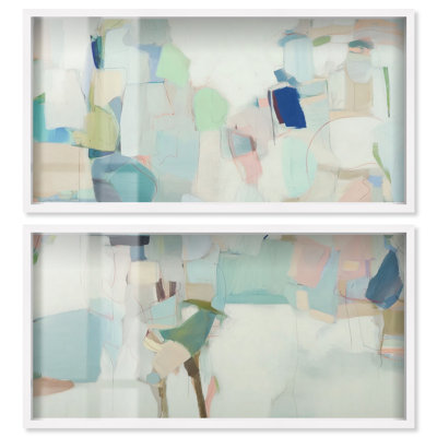 Ensemble de décoration murale Soft Patchwork I Shadowbox Print Sage par Art Remedy, cadre blanc, 48 x 24