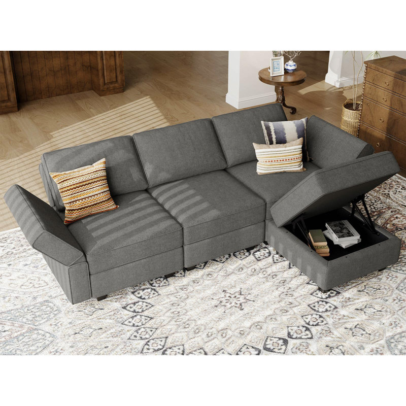Nakash L-Shaped Sectional Modular Sofa with Storage Ottoman, Dark Gray Microfiber