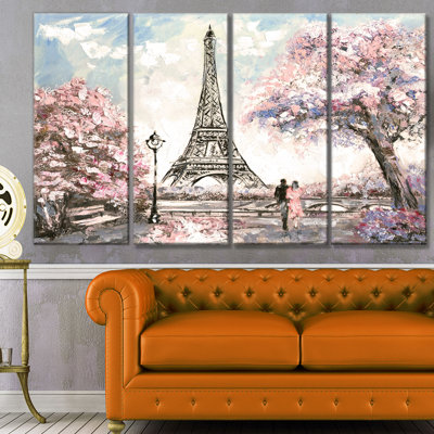 «Eiffel with Pink Flowers», reproduction d'impression sur toile