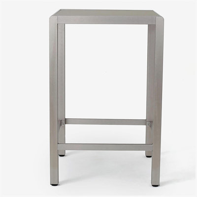 43" Outdoor Aluminum Frame Bar Table with Glass Table Top, Grey Finish