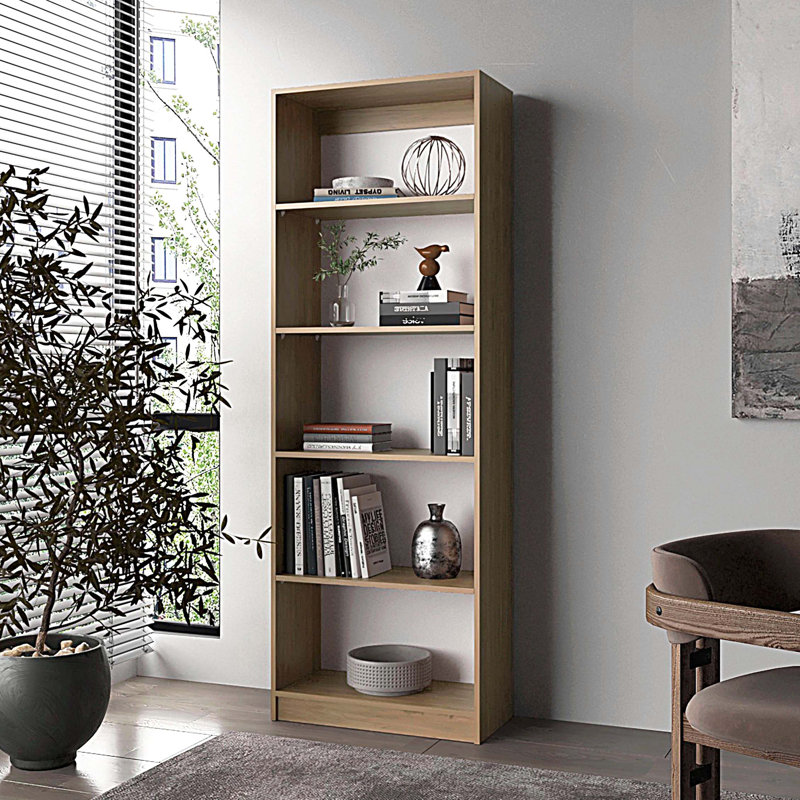 Natural Oak And White 4-Shelf Flat Bookcase With Open Storage, (4 Shelves) 71"H x 24.7"W x 11.7"D