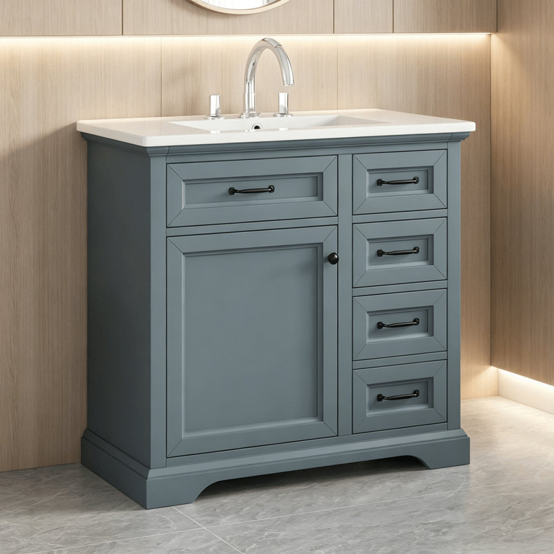 Meuble-lavabo 36 po avec comptoir en céramique, Bleu gris