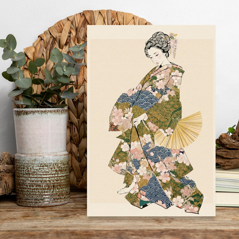 Graceful Kimono Woman Traditional Cherry Wall Art Print 1 Piece Wrapped Canvas Wall Art, 45.72cm H x 30.48cm W