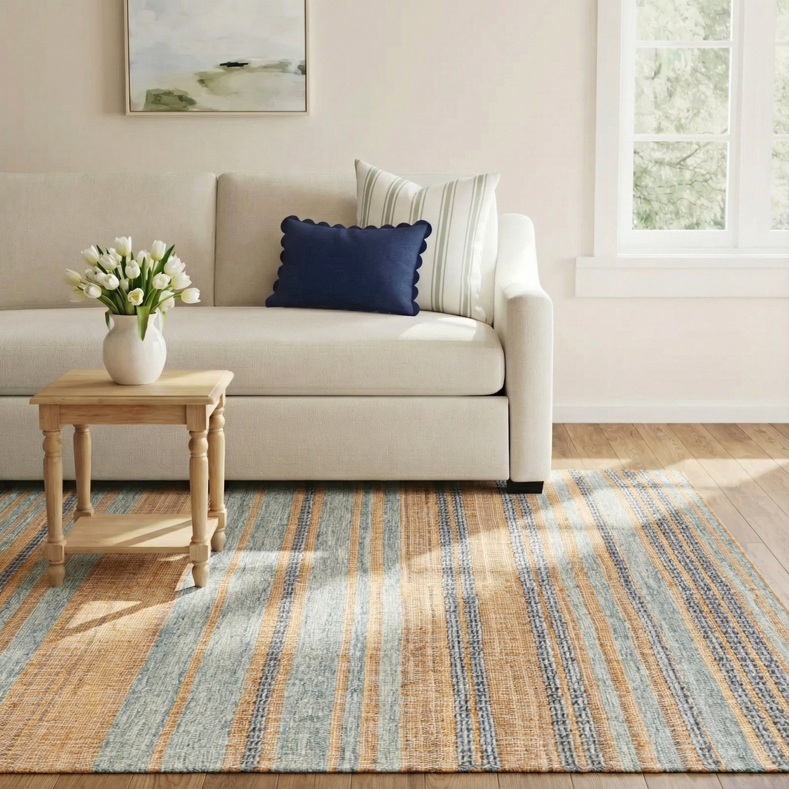 Murrayville Gray Blue Flatweave Striped Jute Rug, Rectangle 8' x 10'