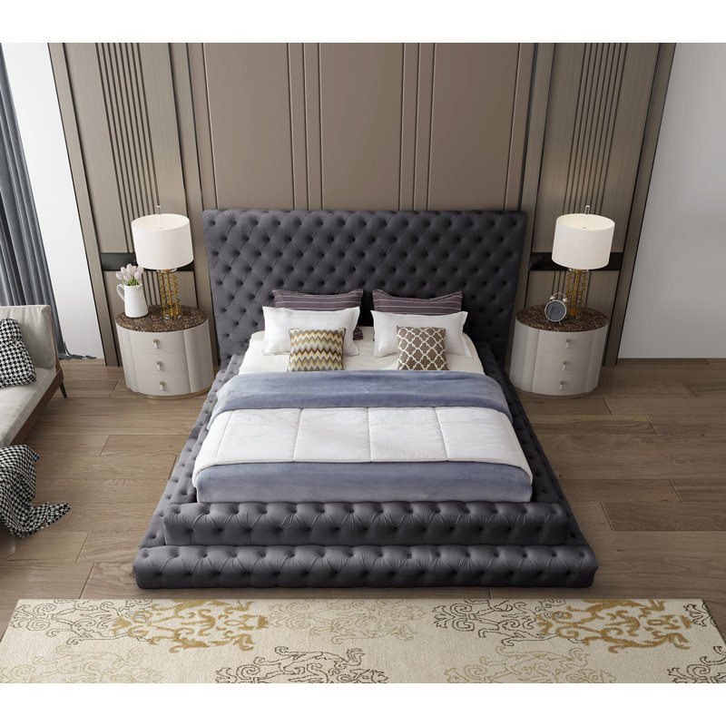 Lit en velours Dymphia Revel, Très grand, Velours gris